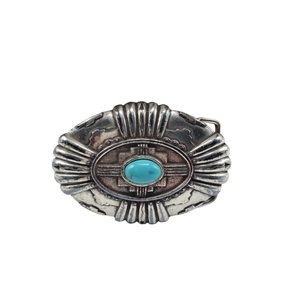 Vintage Ivan Southwestern theme faux Turquoise centerpiece belt buckle